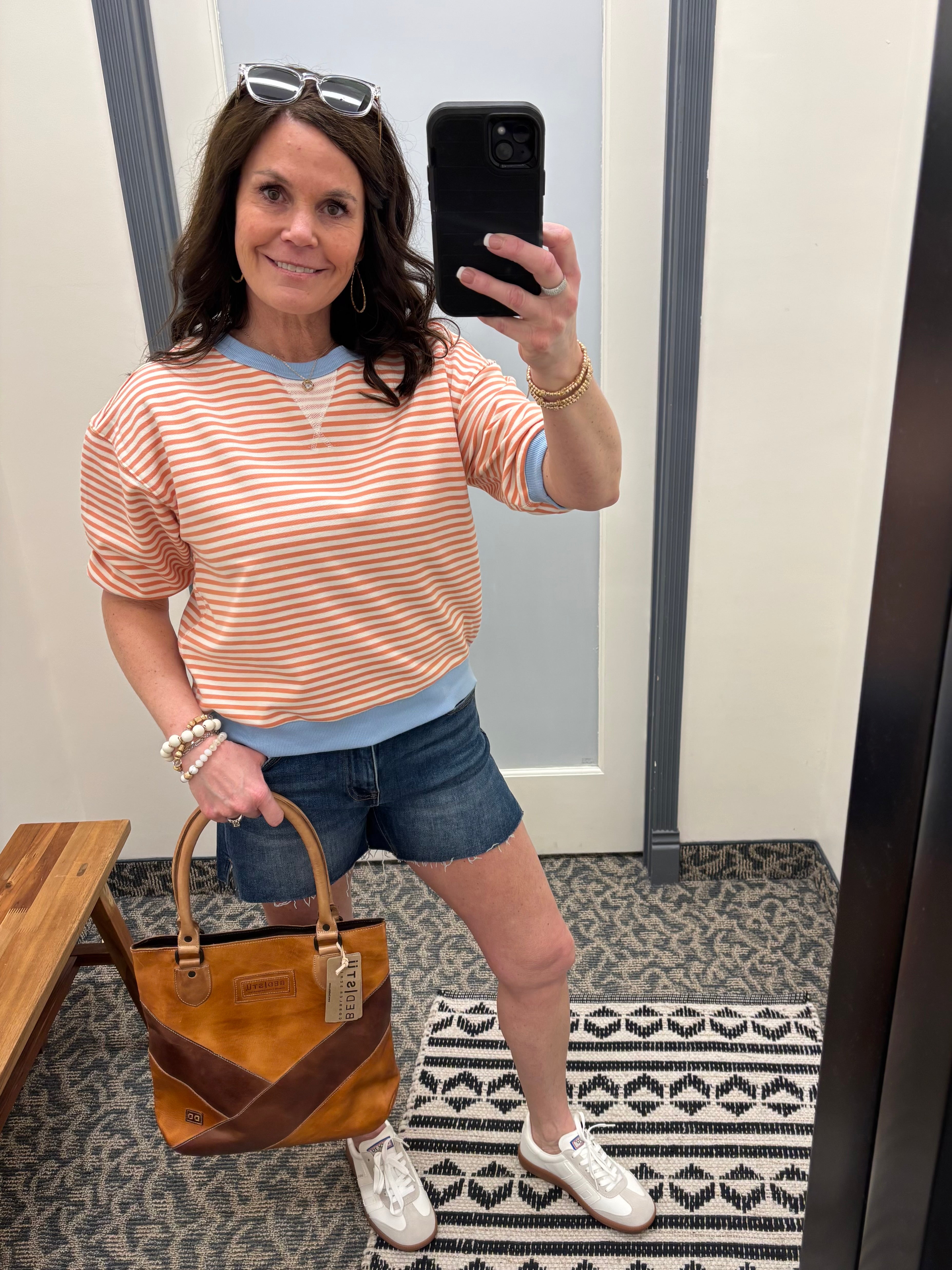 Peach/Blue Elbow Sleeve Top Top - Tee STACCATO
