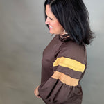 Brown Puff Striped Sleeve Top Top - Sweatshirt JODIFL