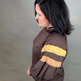Brown Puff Striped Sleeve Top Top - Sweatshirt JODIFL