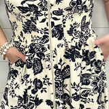 Paisley Print V-Neck Smocked Waist Zip Front Dress Dresses DOE & RAE