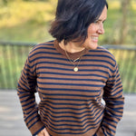 Navy & Brown Stripe Sweater Top - Sweater Mod Ref