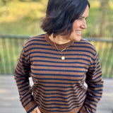 Navy & Brown Stripe Sweater Top - Sweater Mod Ref