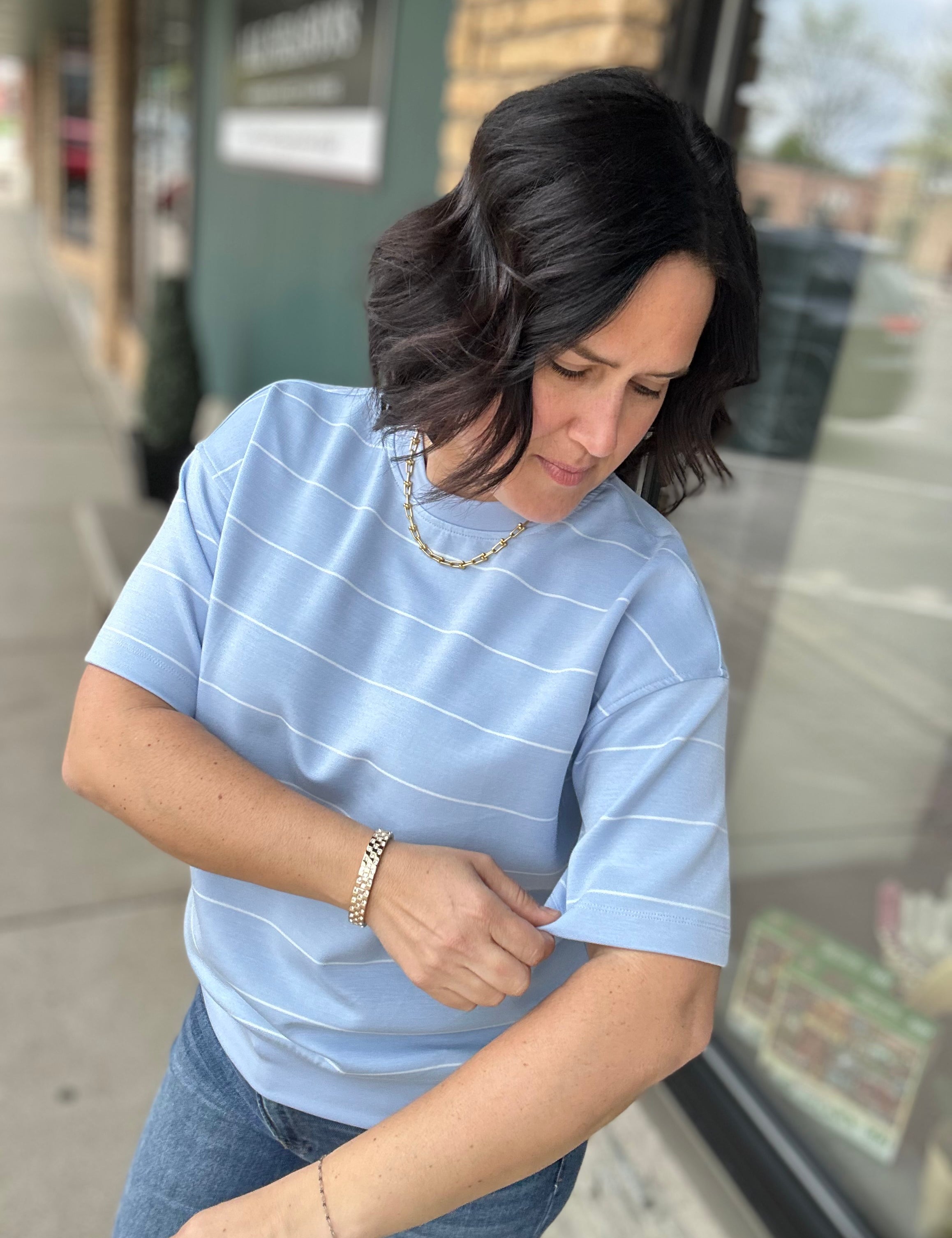 Frost Striped Crew Neck Top Top - Tee RAE MODE