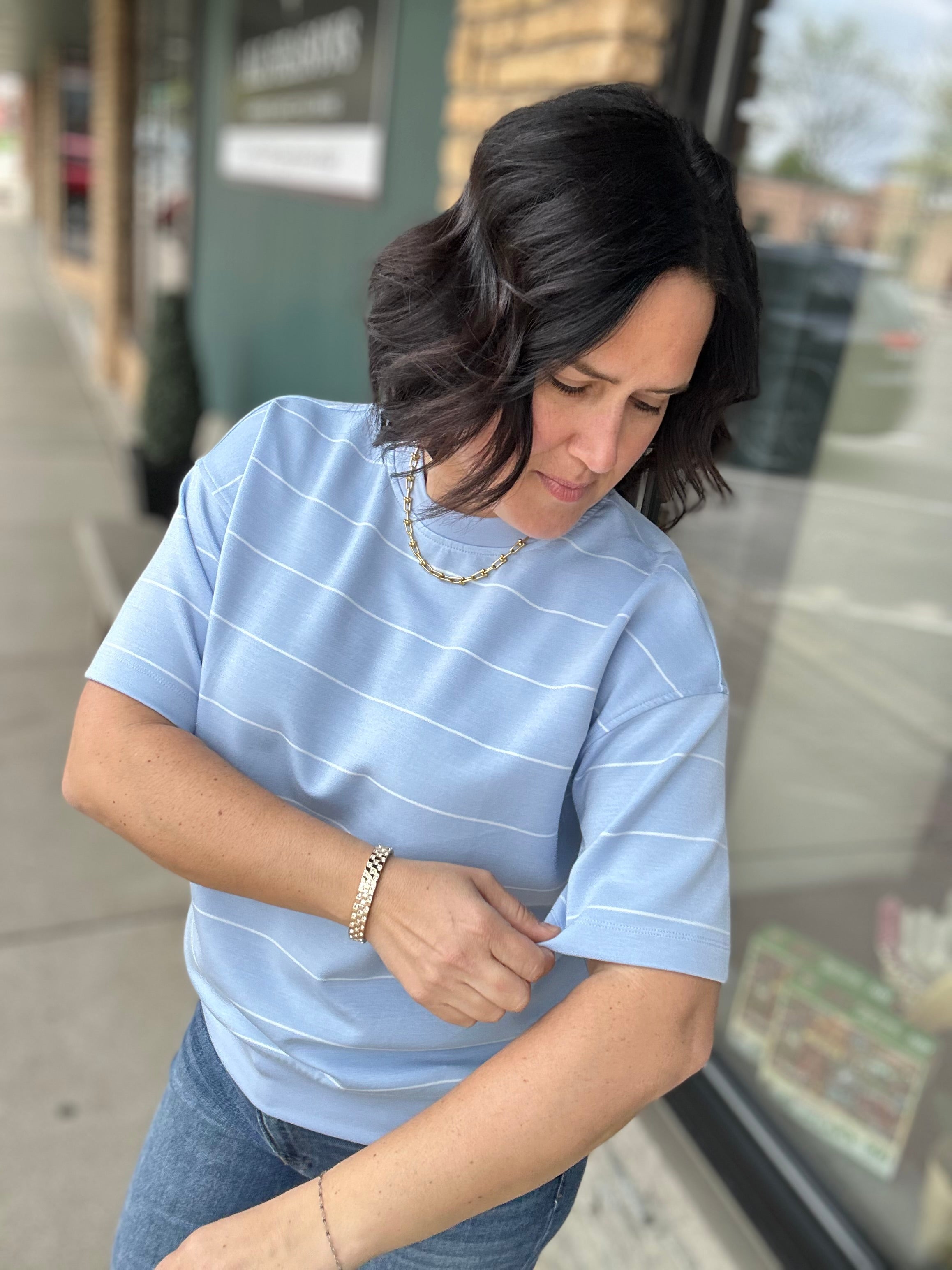 Frost Striped Crew Neck Top Top - Tee RAE MODE