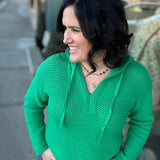 Green Drawstring Knit Hooded Sweater