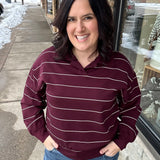 Dark Cherry/Cream Stripe Polo Top