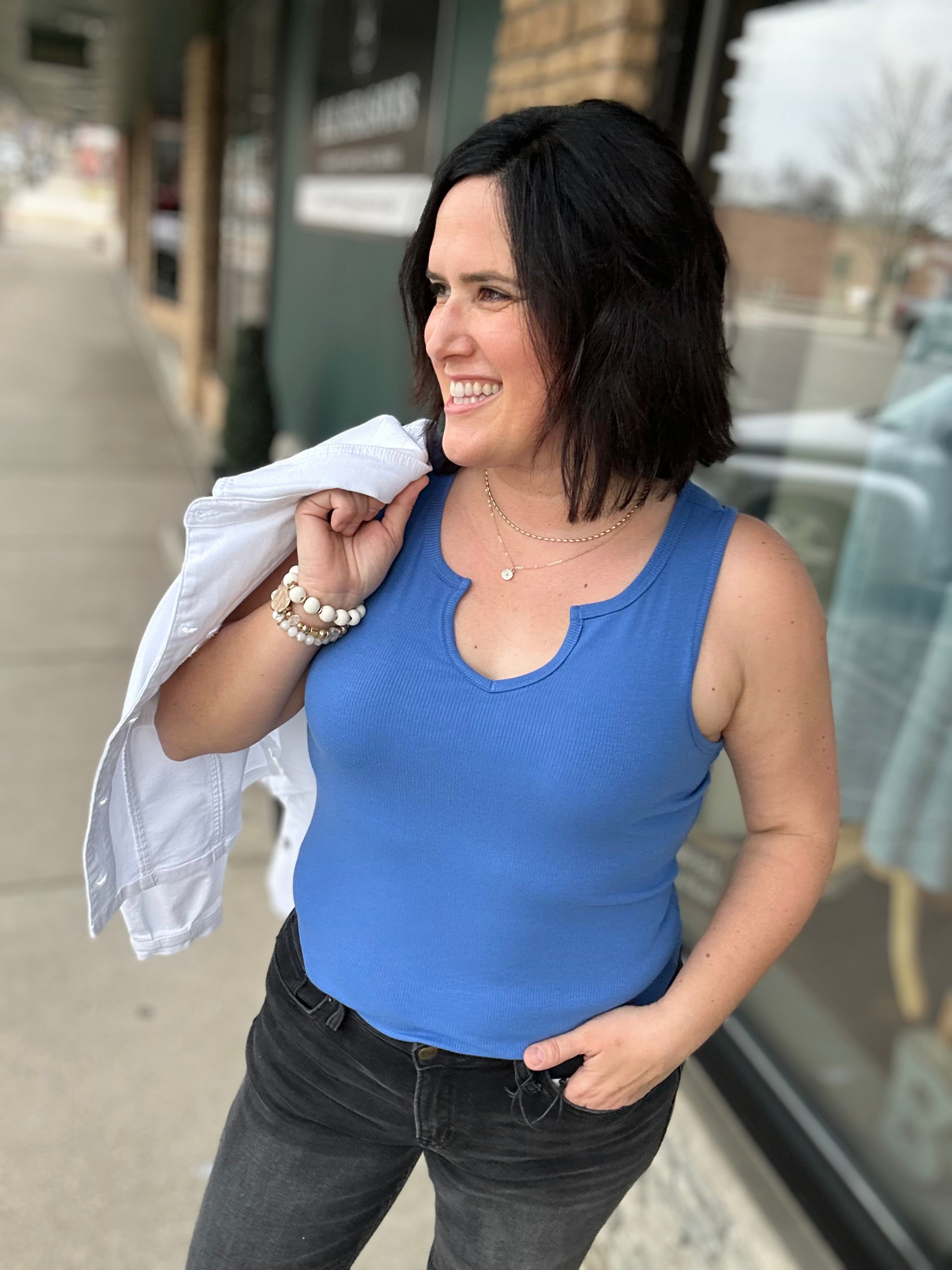 Blue Anna Notch Front Tank Tops- Tanks FLAG AND ANTHEM