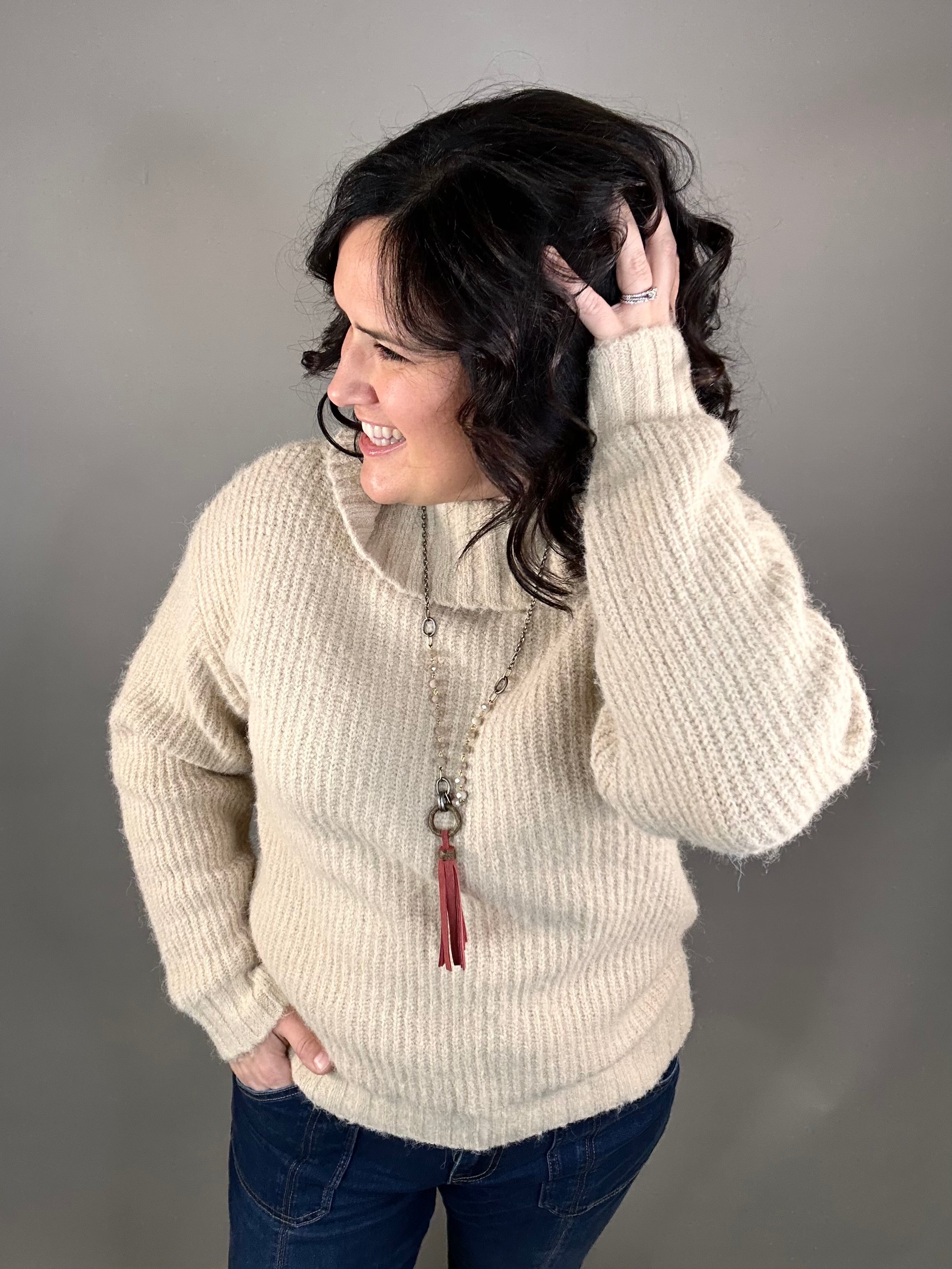 Taupe Boat Neck Sweater Top - Sweater SUNDAY EDITION