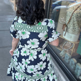 Navy Floral & Striped Mixed Media Dress