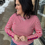 Red/White Stripe Button Cuff Top