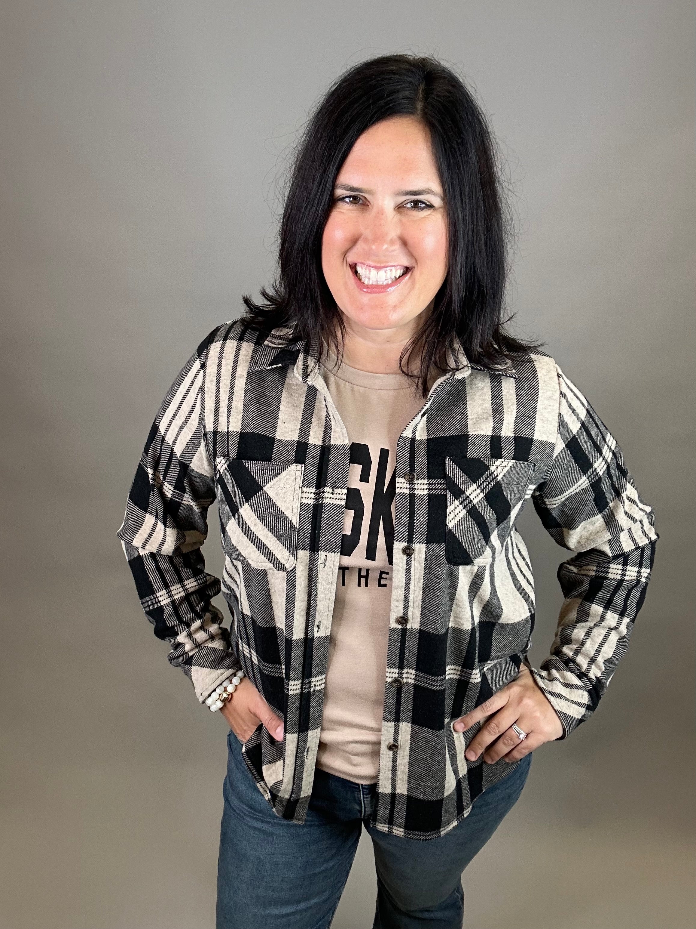 Tan & Black Plaid Button Up Tops - Button Ups PANACHE