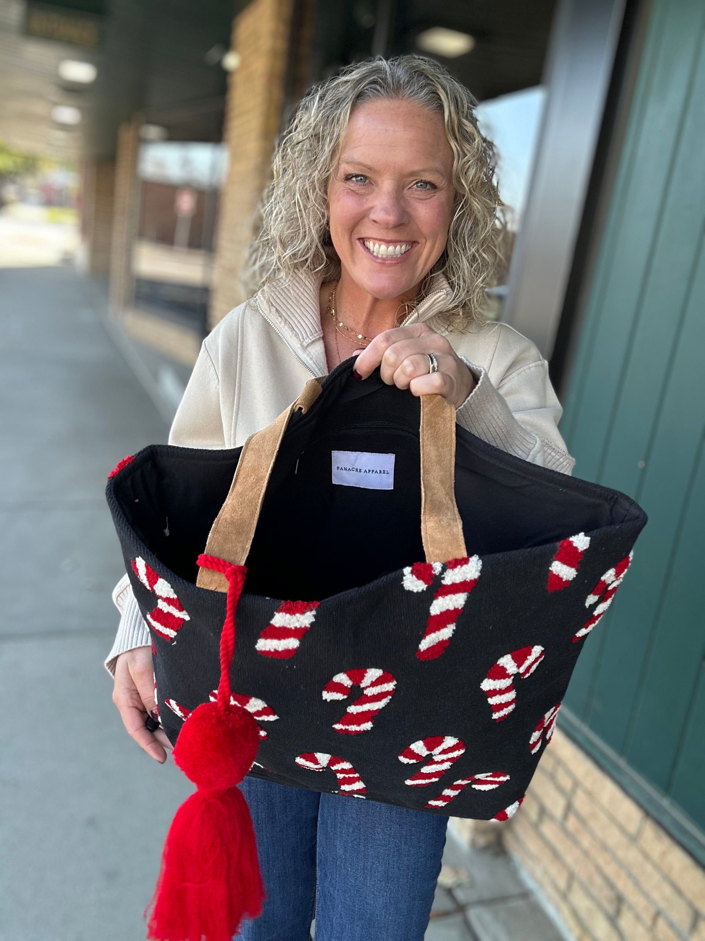 Candy Cane Woven Tote Bags- Totes PANACHE