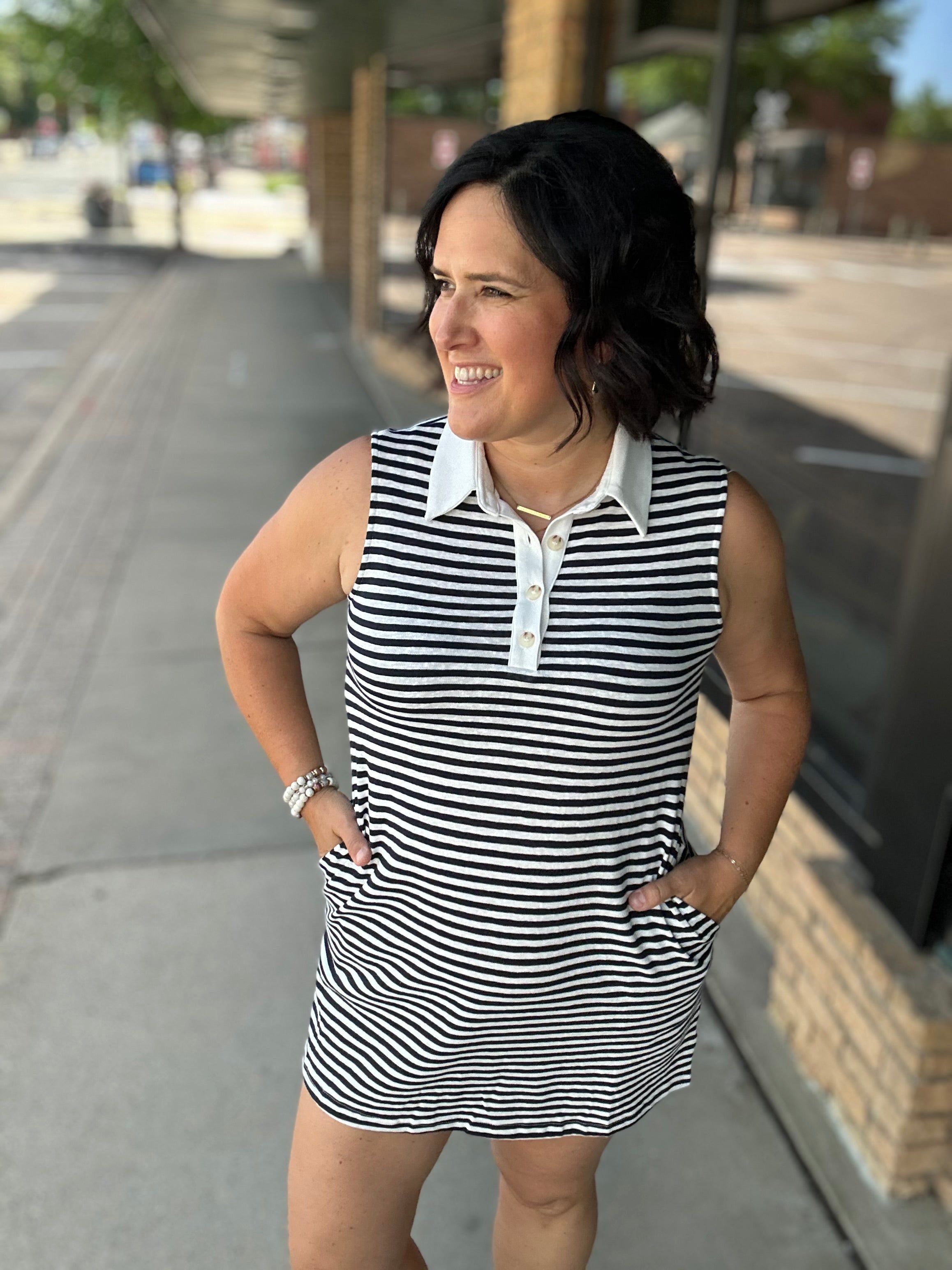 Navy & White Stripe Sleeveless Rugby Dress Dresses DOE & RAE