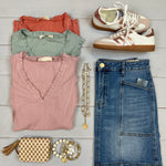 Mauve V Neck Frilled Tank Tops- Tanks DOE & RAE