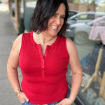 Red Denning Henley Tank Tops- Tanks FLAG AND ANTHEM