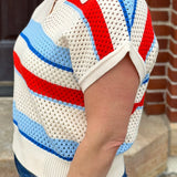 Striped Short Sleeve Knit Top