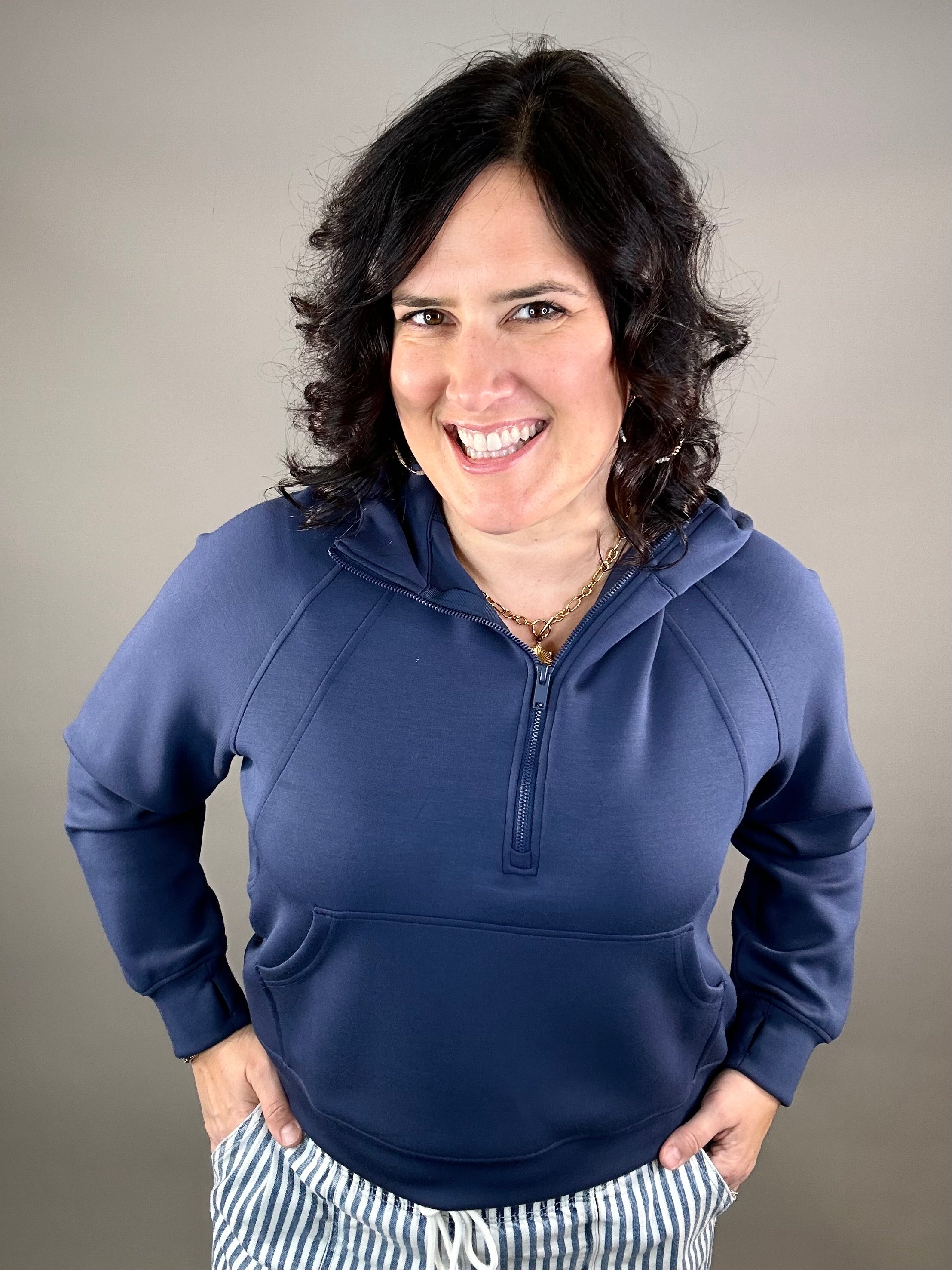 Smoky Navy Quarter Zip Hoodie Jacket Top - Sweatshirt RAE MODE