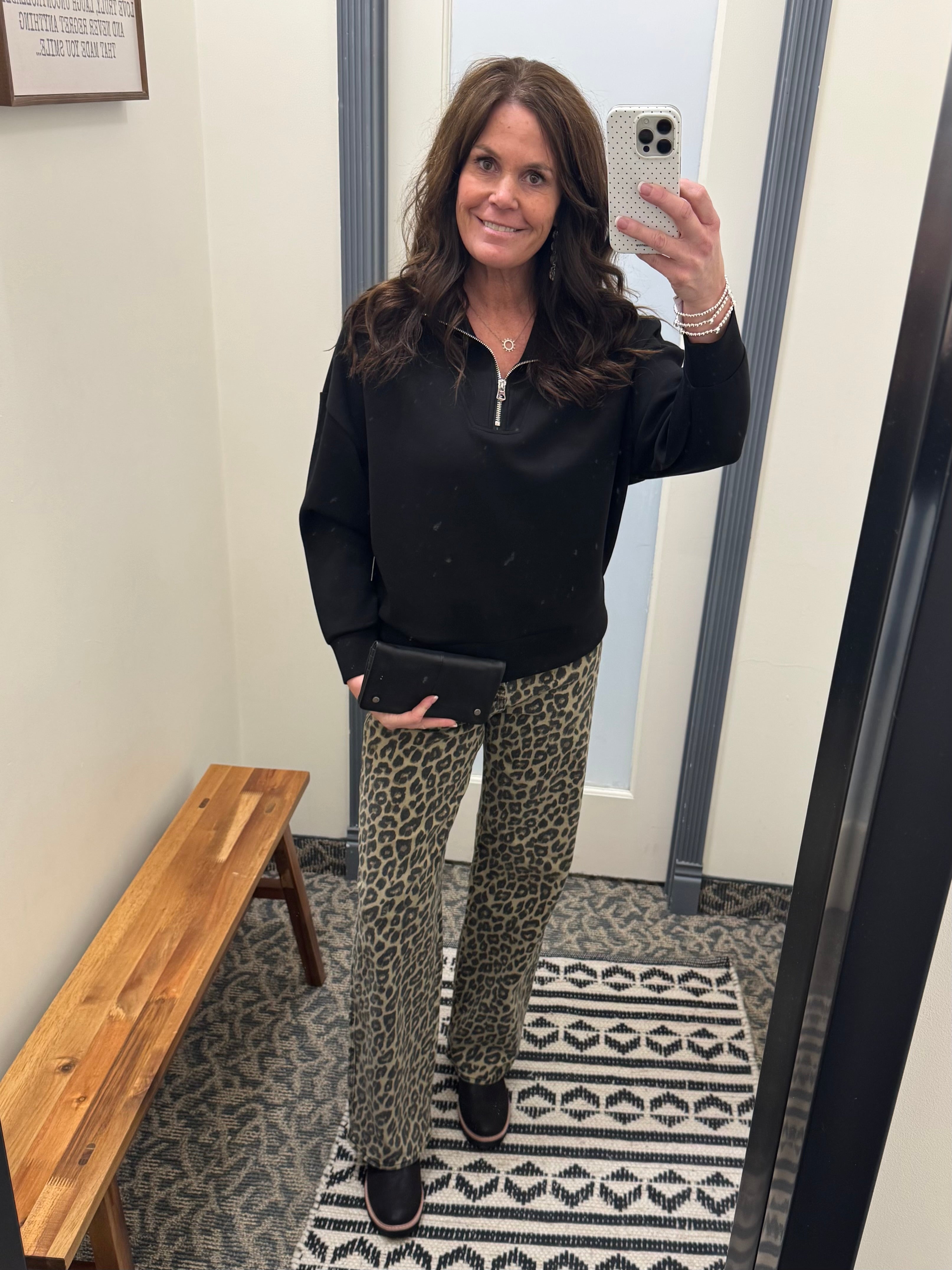 Coffee Leopard Wide Leg Jeans Bottom- Pants RISEN