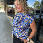 Blue Floral Sleeveless Top Tops- Blouses THML