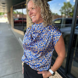 Blue Floral Sleeveless Top Tops- Blouses THML