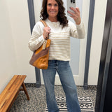 Creamy Oat Striped Pocket Sweater Top - Sweater STACCATO