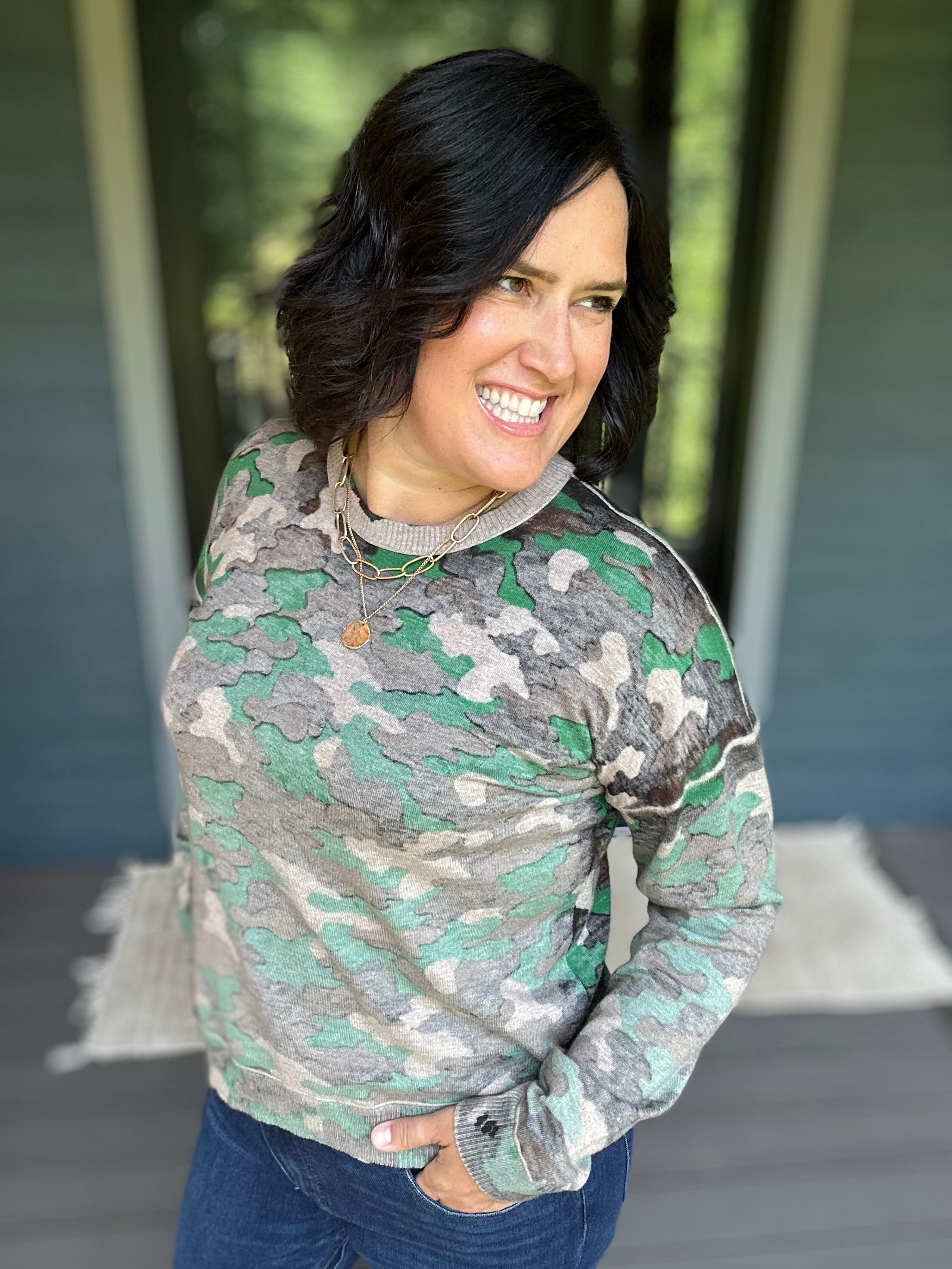 Camo Printed Crew Neck Sweater Top - Sweater FATE by LFD