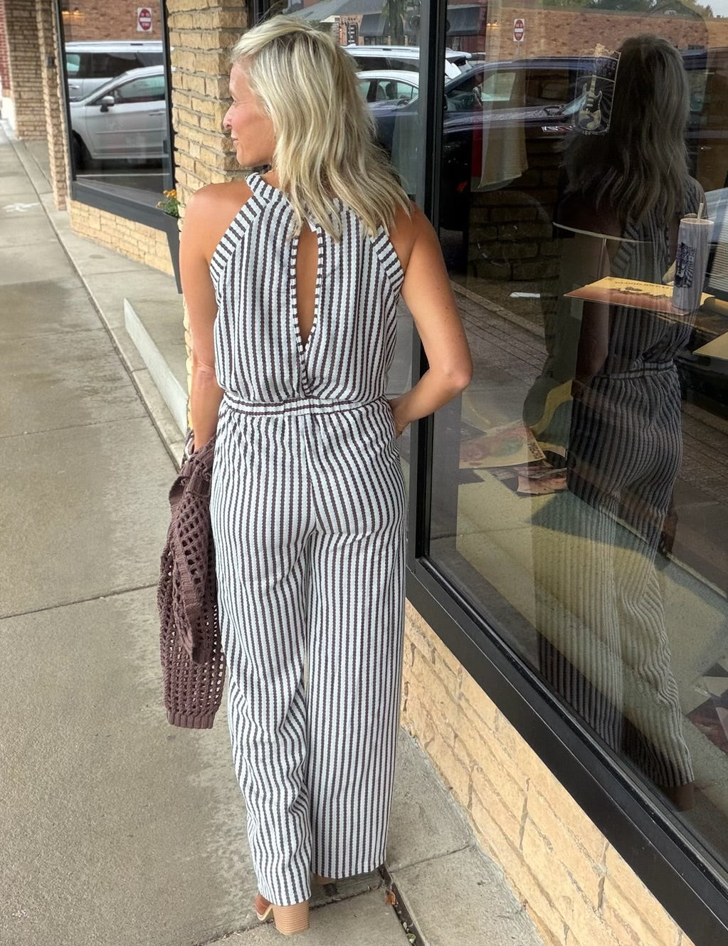Blue Stripe Jacquard Jumpsuit DOE & RAE