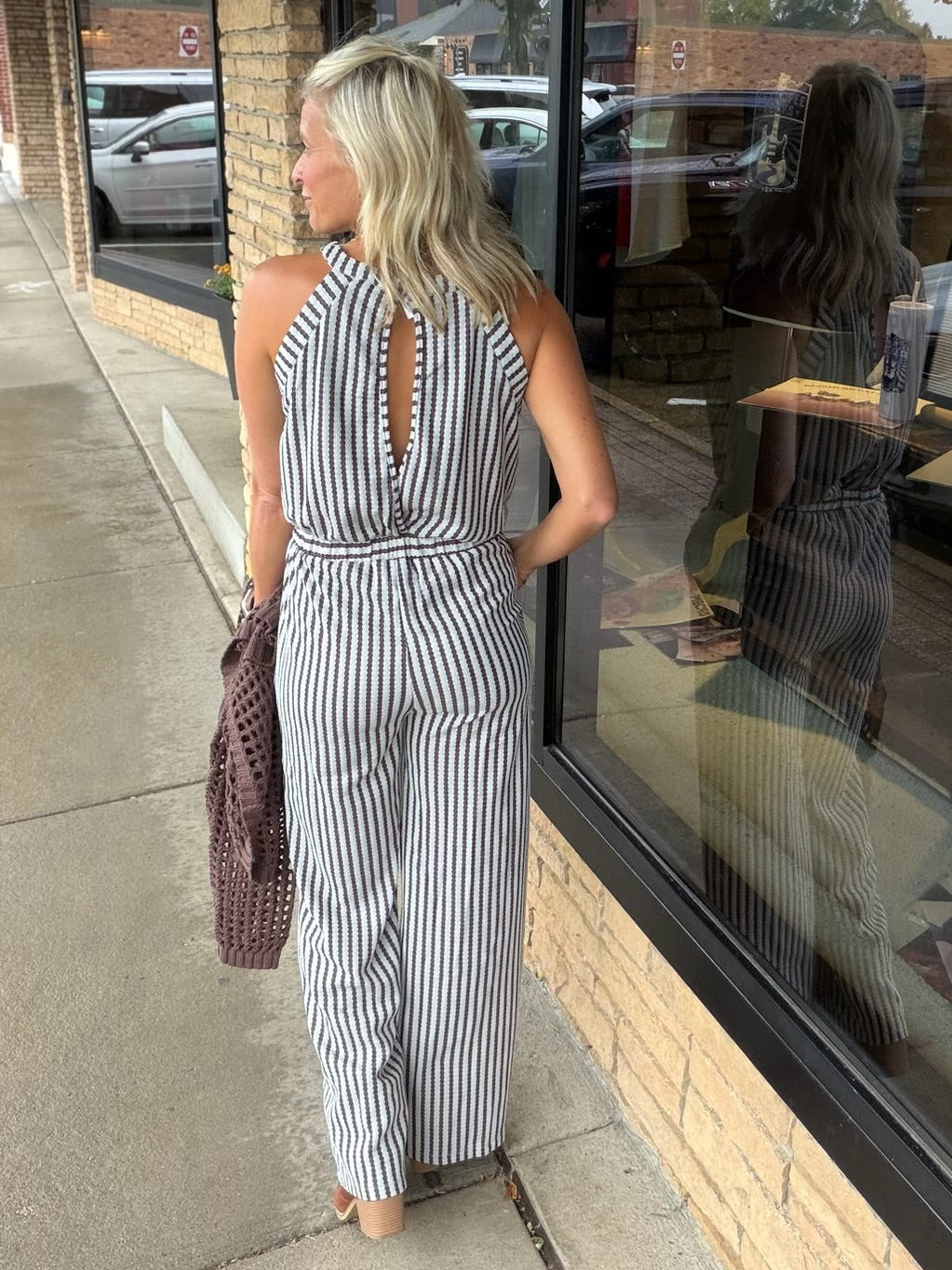 Blue Stripe Jacquard Jumpsuit DOE & RAE