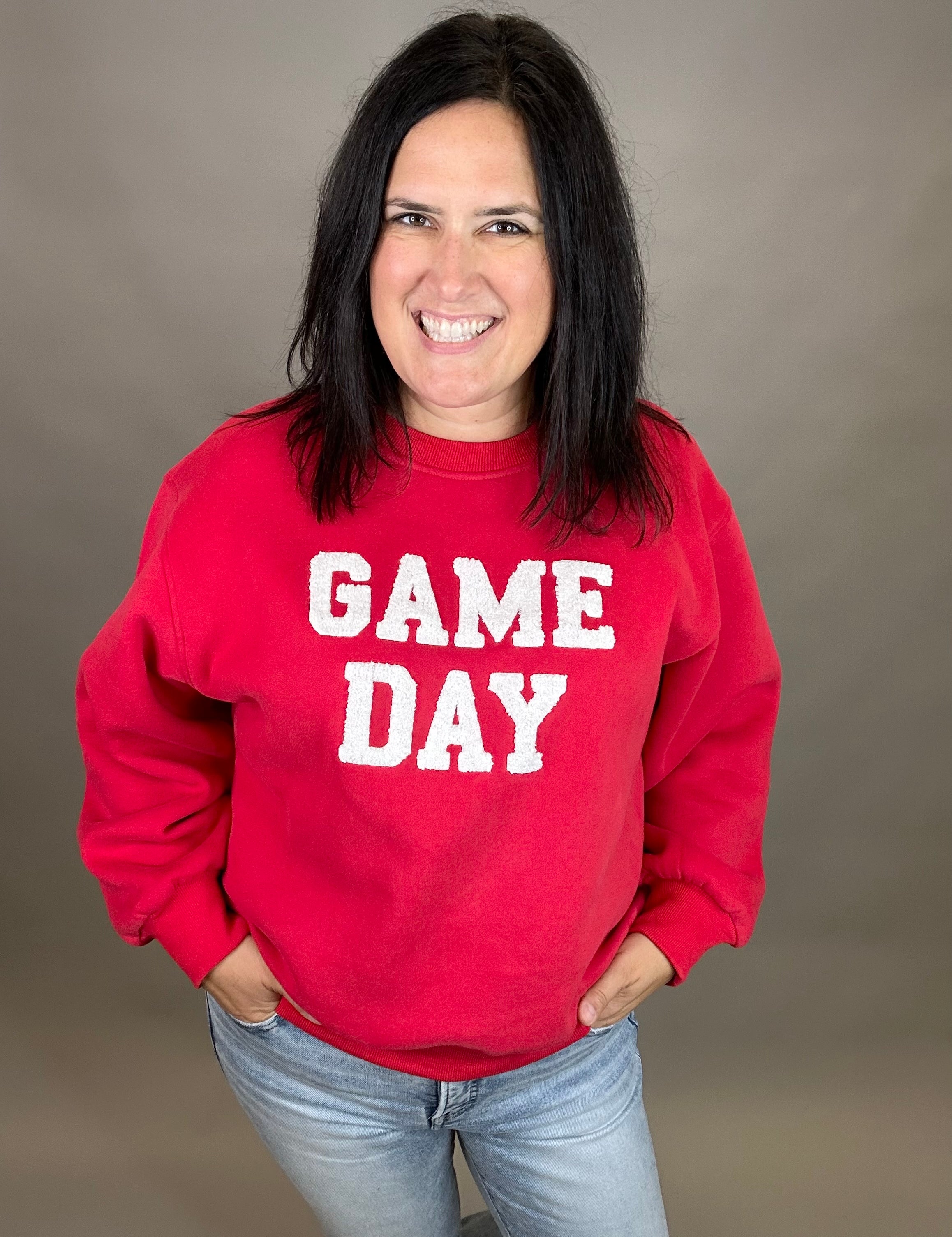Red Game Day Sweatshirt Top- Sweatshirts PANACHE