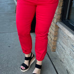 Scarlet Red High-Rise Crop Jogger Pants Bottoms- Joggers RISEN
