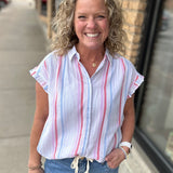Multi-Colored Roseville Button Down Top Tops - Button Ups FLAG AND ANTHEM