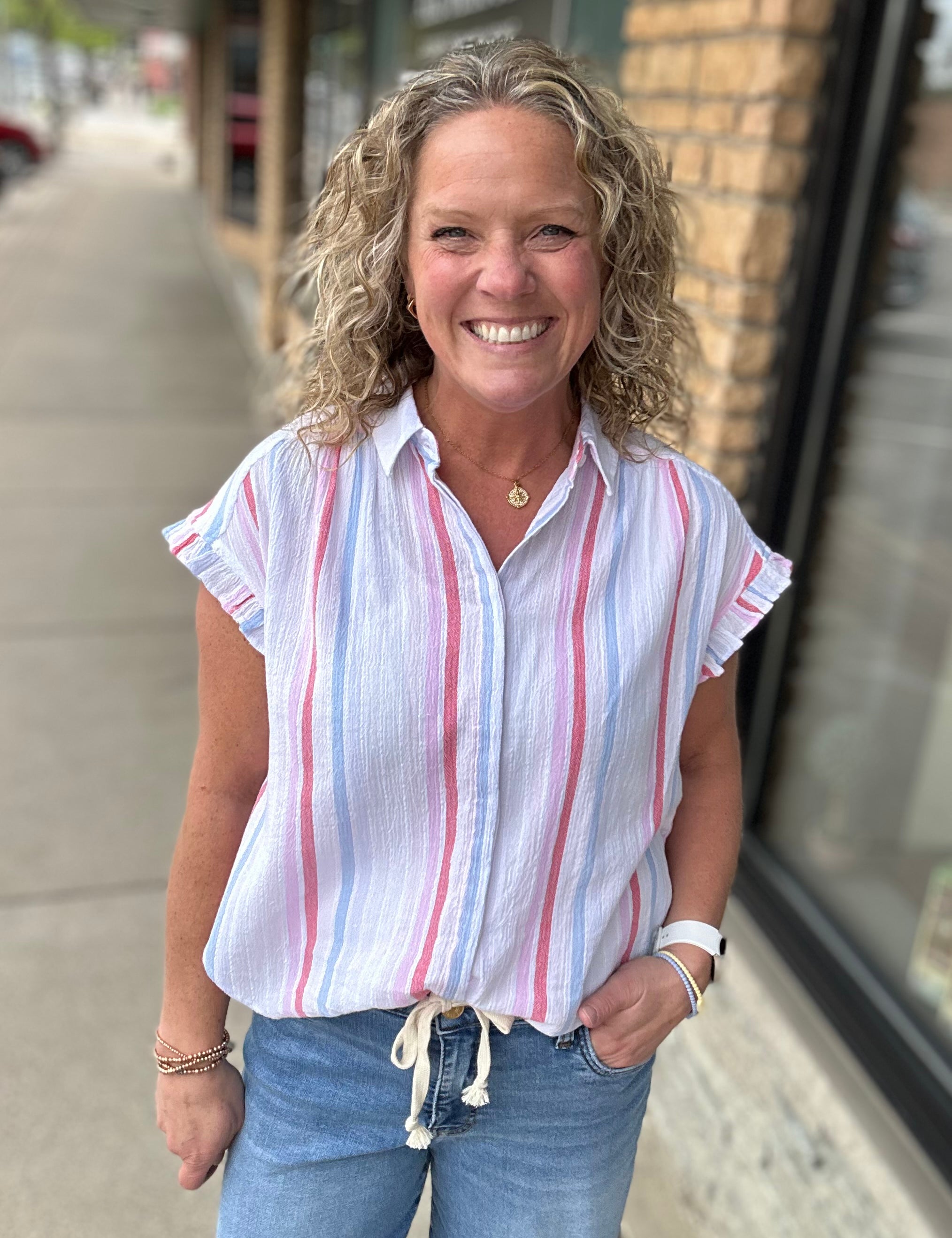 Multi-Colored Roseville Button Down Top Tops - Button Ups FLAG AND ANTHEM