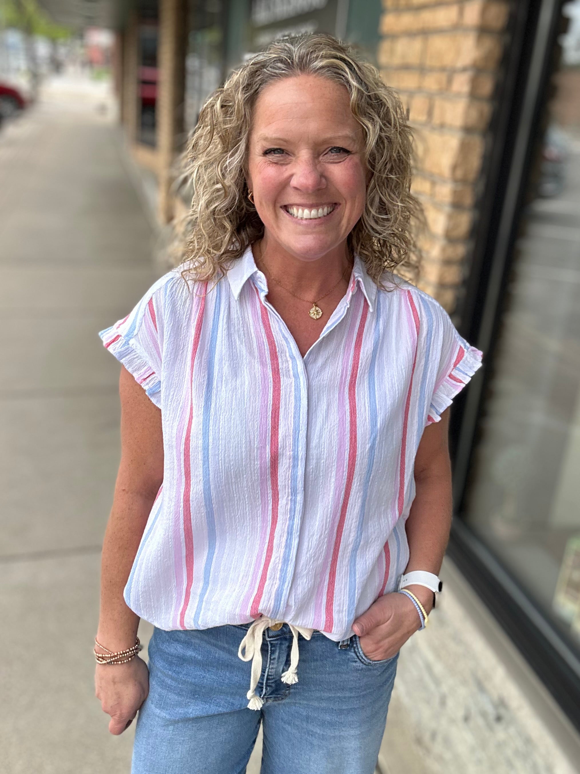 Multi-Colored Roseville Button Down Top Tops - Button Ups FLAG AND ANTHEM