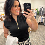 Black Collared Half Zip Sleeveless Top Tops- Blouses STAR DROP