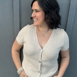 Oatmeal Waffle V Neck Cardigan Tops- Cardigans STACCATO