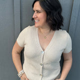Oatmeal Waffle V Neck Cardigan Tops- Cardigans STACCATO