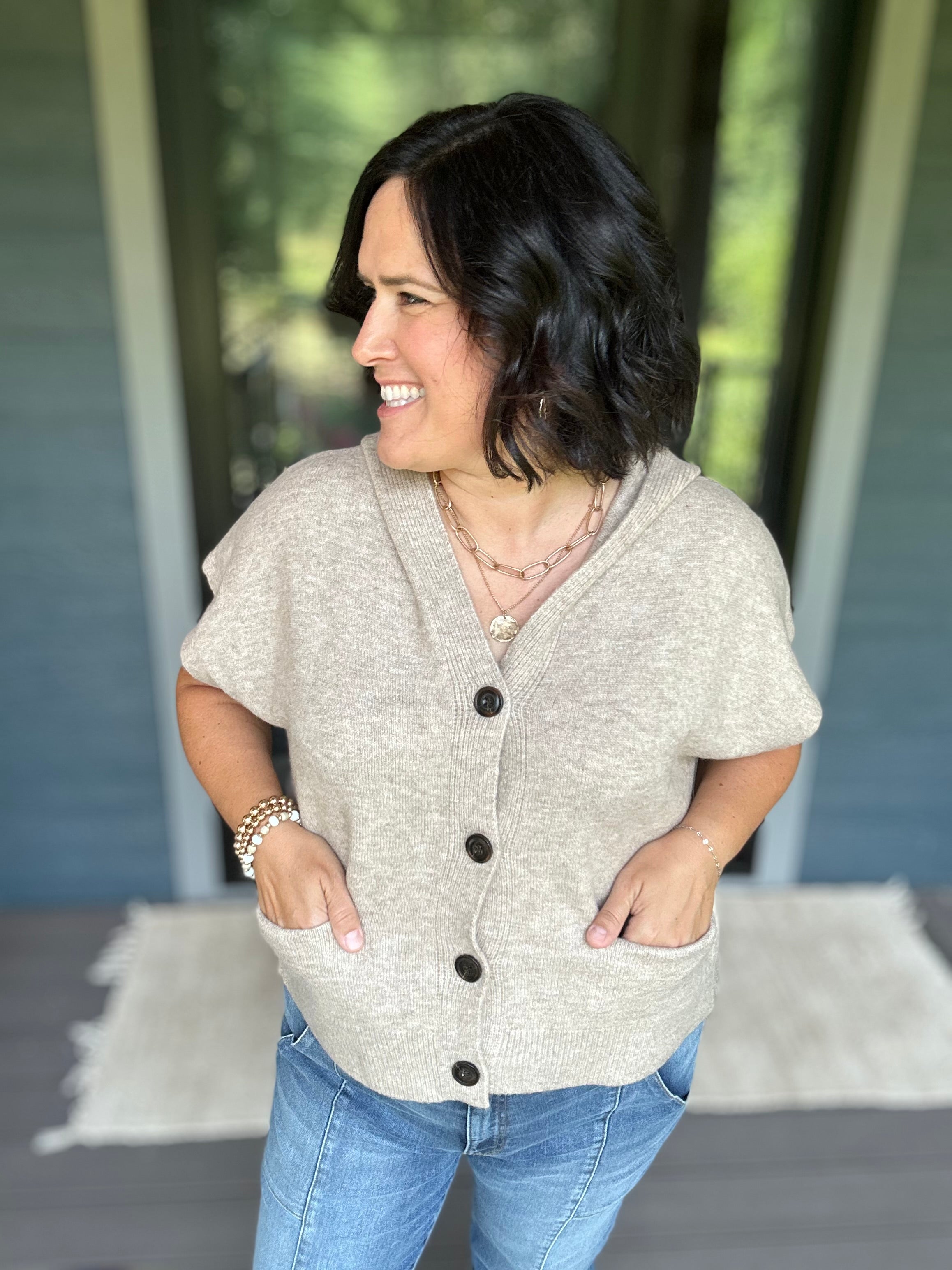Oatmeal Hoodie Cardigan Sweater Tops- Cardigans STACCATO