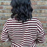 Burgundy Striped Button Cardigan