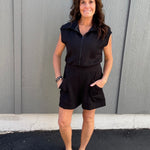 Black Scuba Luxe Romper Jumpsuit RAE MODE