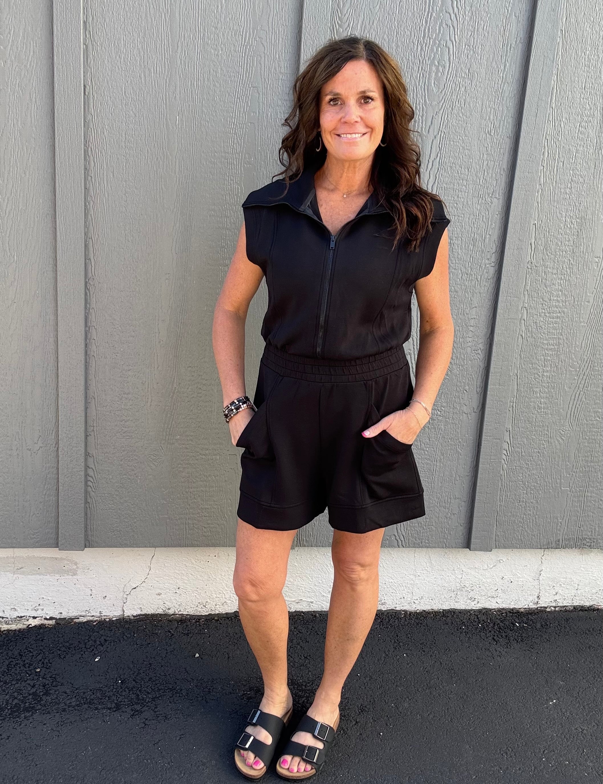 Black Scuba Luxe Romper Jumpsuit RAE MODE