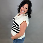 Ivory Striped Half Zip Sweater Top Top - Sweater DOE & RAE