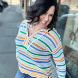 Multi Stripe Drawstring Hoodie Sweater