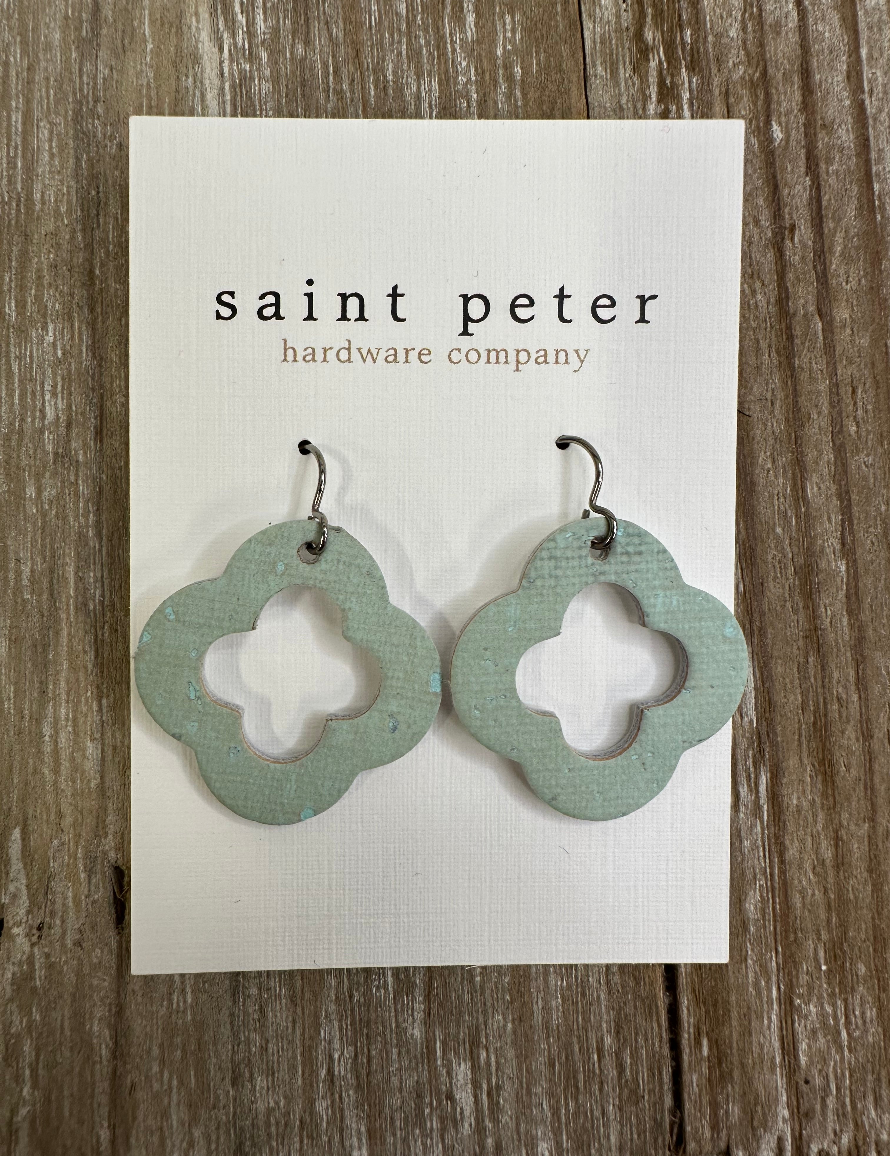 Washed Teal Clover Earrings Jewelry - Earrings St. Peter hardware