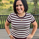 Welles Cream Maroon Stripe Knit Top
