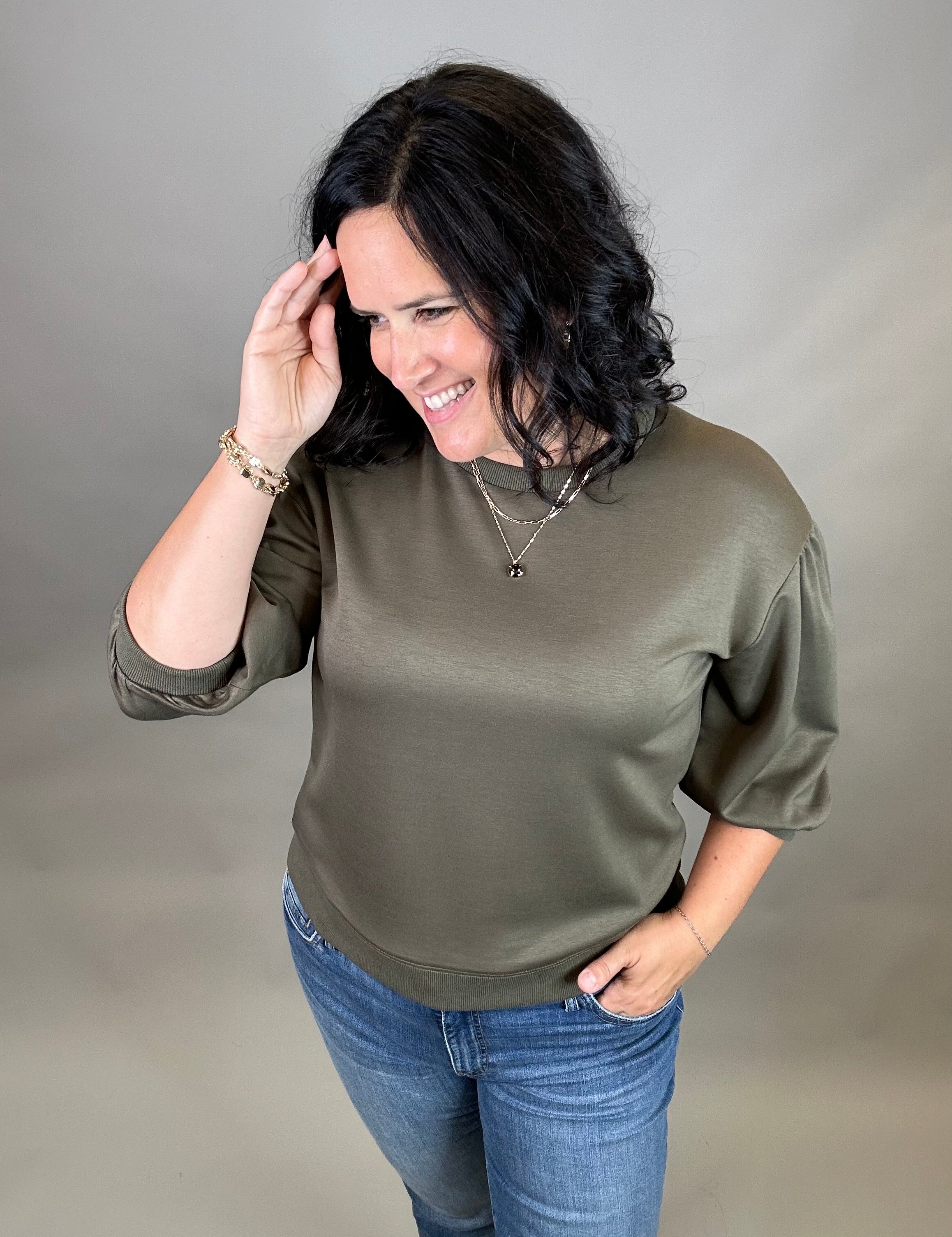Olive Peasant Sweatshirt Top Top - Sweatshirt JODIFL