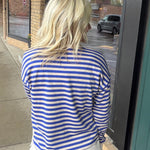 Blue Oatmeal Notch Neck LS Stripe Top Top - Sweatshirt STACCATO