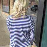 Blue Oatmeal Notch Neck LS Stripe Top Top - Sweatshirt STACCATO