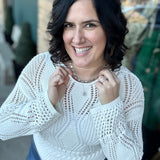 White Open Crochet Sweater