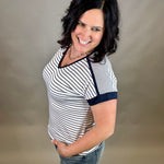 Ivory/Black Navy Terry Striped Top Top - Tee STACCATO