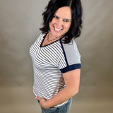 Ivory/Black Navy Terry Striped Top Top - Tee STACCATO